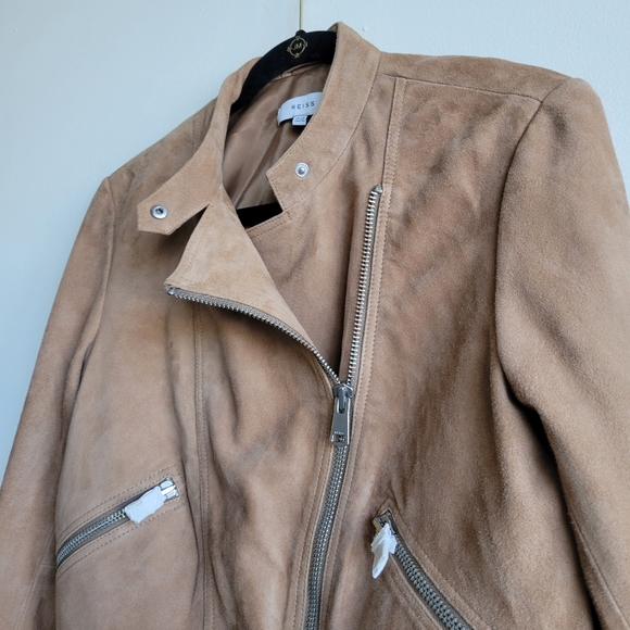 REISS Suede Lamb Leather Biker Jacket Size 10 - Picture 4 of 11